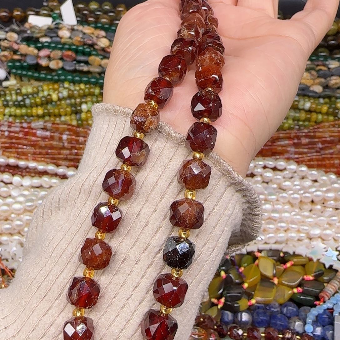 玛瑙/玉髓合金珠宝半成品橙石榴方糖8mm一条