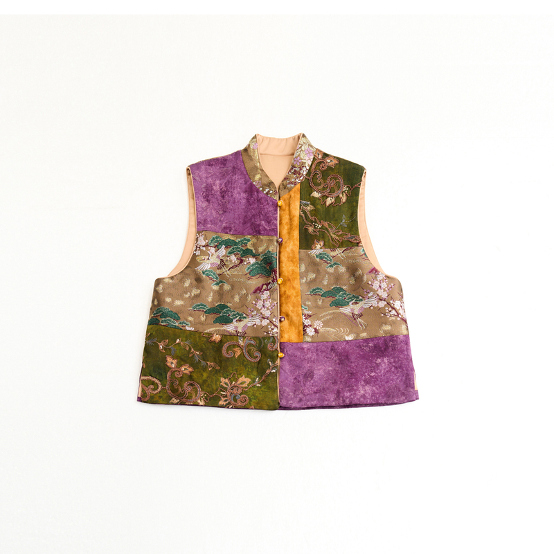 JZ2096 冬季新款真丝香云纱棉衣女款重工刺绣新中式夹棉马甲外套