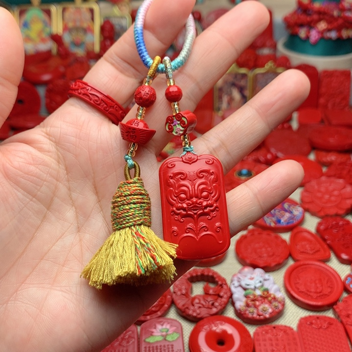 天然辰砂工艺品朱砂钥匙扣包包挂