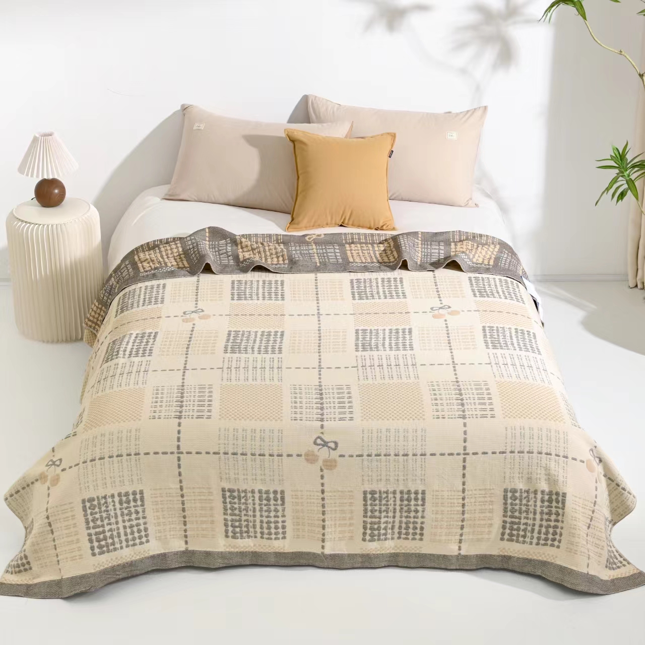 【小樱桃毯子】200/230棉麻4层加厚纱布毯床盖薄被