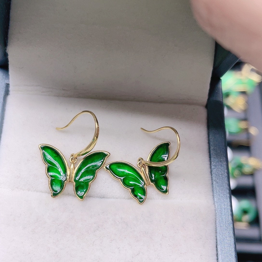翡翠耳饰18K金镶嵌天然翡翠