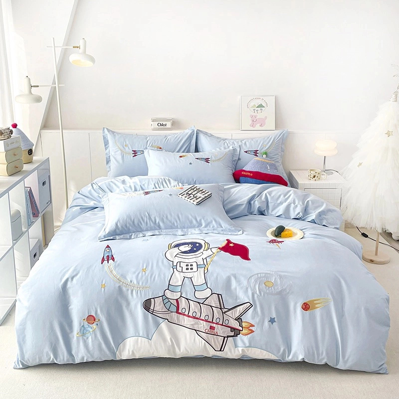 【洋洋精选】太空人全棉100%纯棉卡通贴布绣可爱工艺三件套四件套