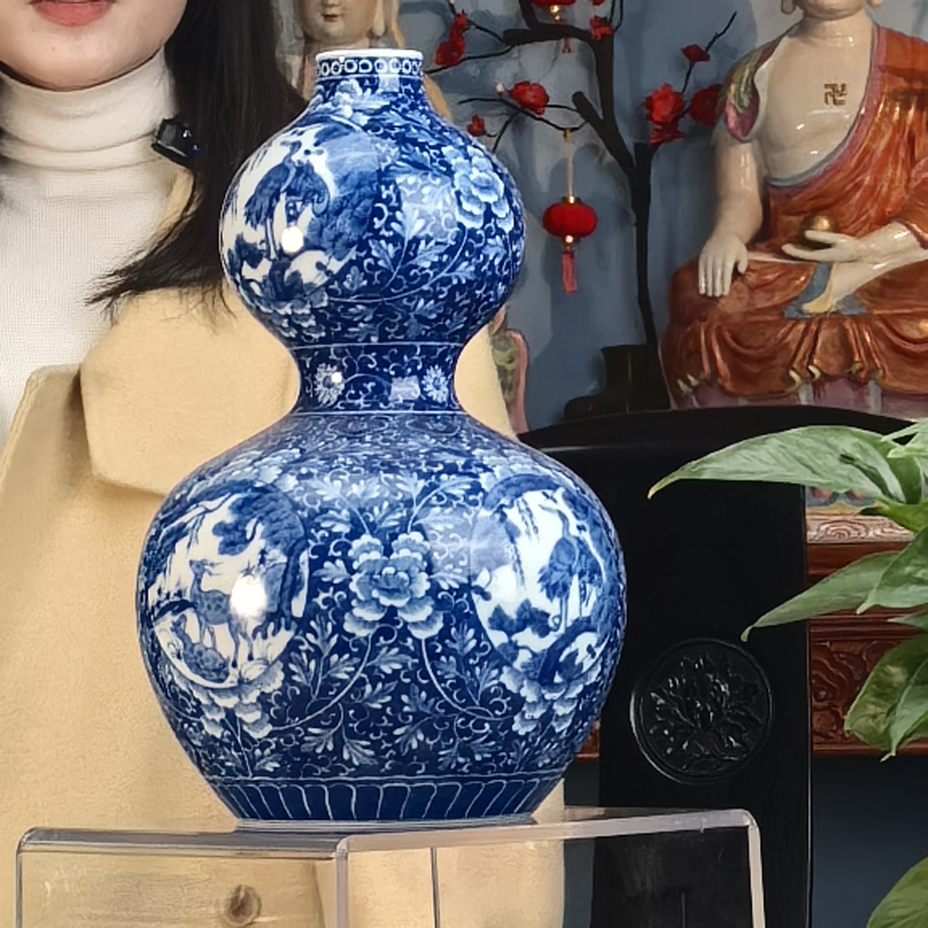 万花万花鹿鹤同春葫芦瓶