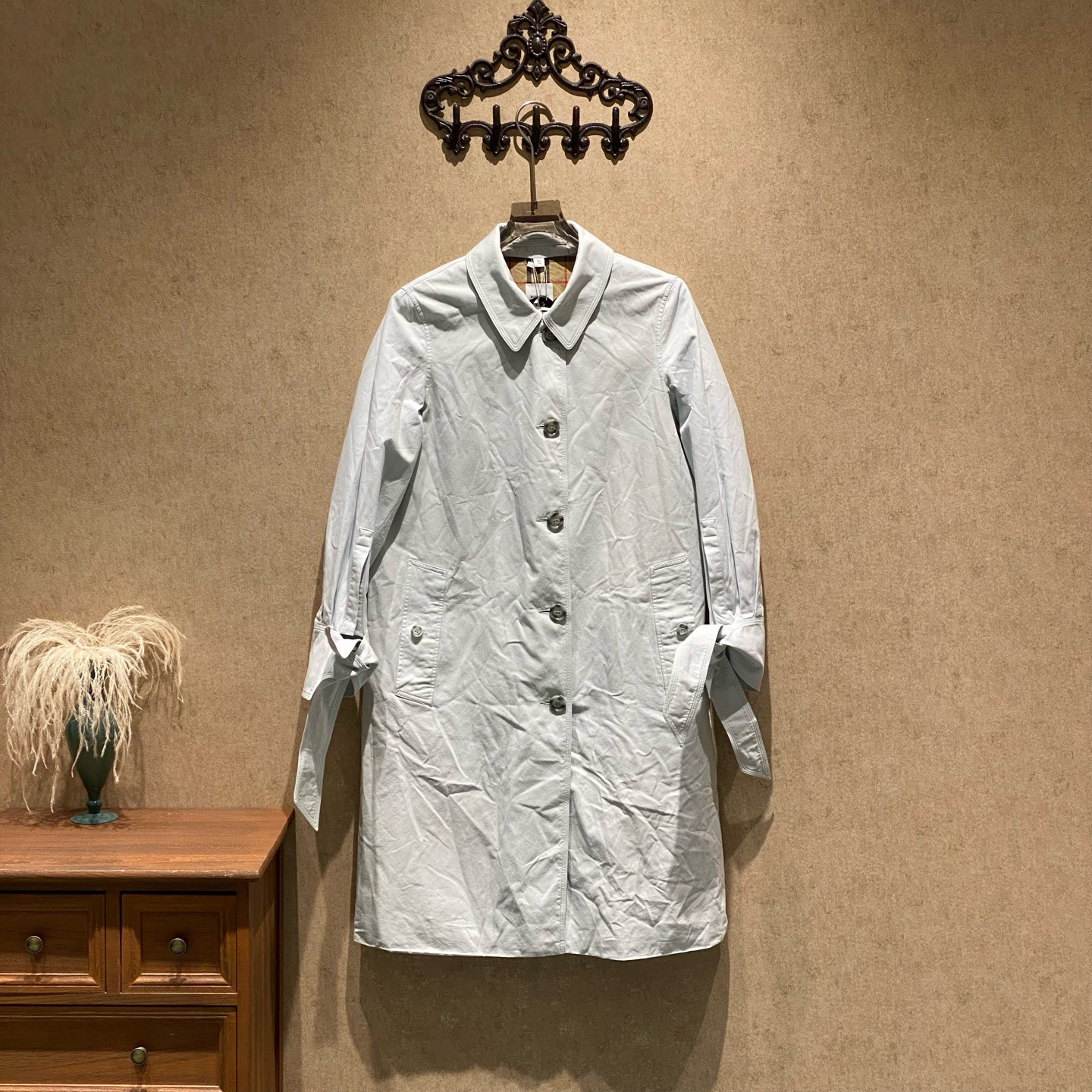 99新 BURBERRY/博柏利 浅蓝色内里格纹风衣/uk6码/40645