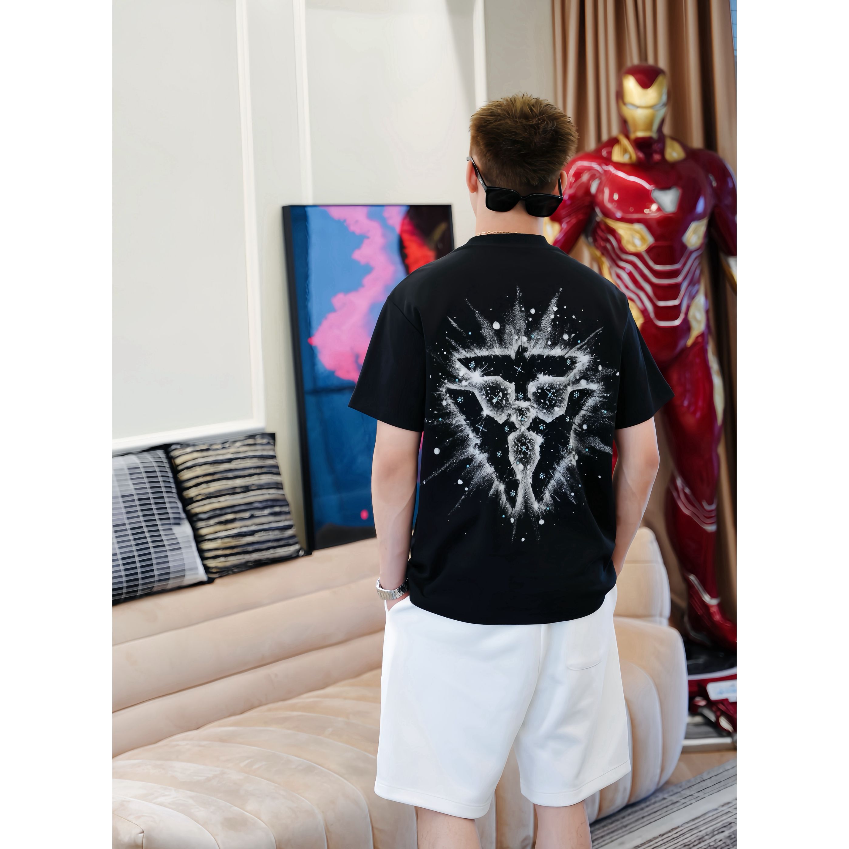 SAM【璀璨飞鹰】轻奢夏季液氨凉感手绘设计奥钻雄鹰圆领高品质短袖