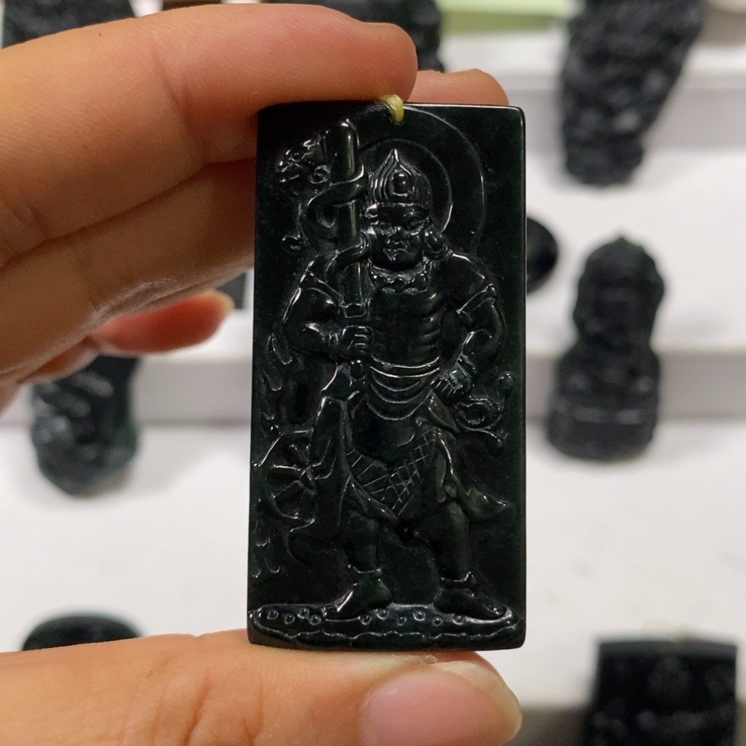 定制翡翠未镶嵌天然缅甸a货墨翠 不动明王