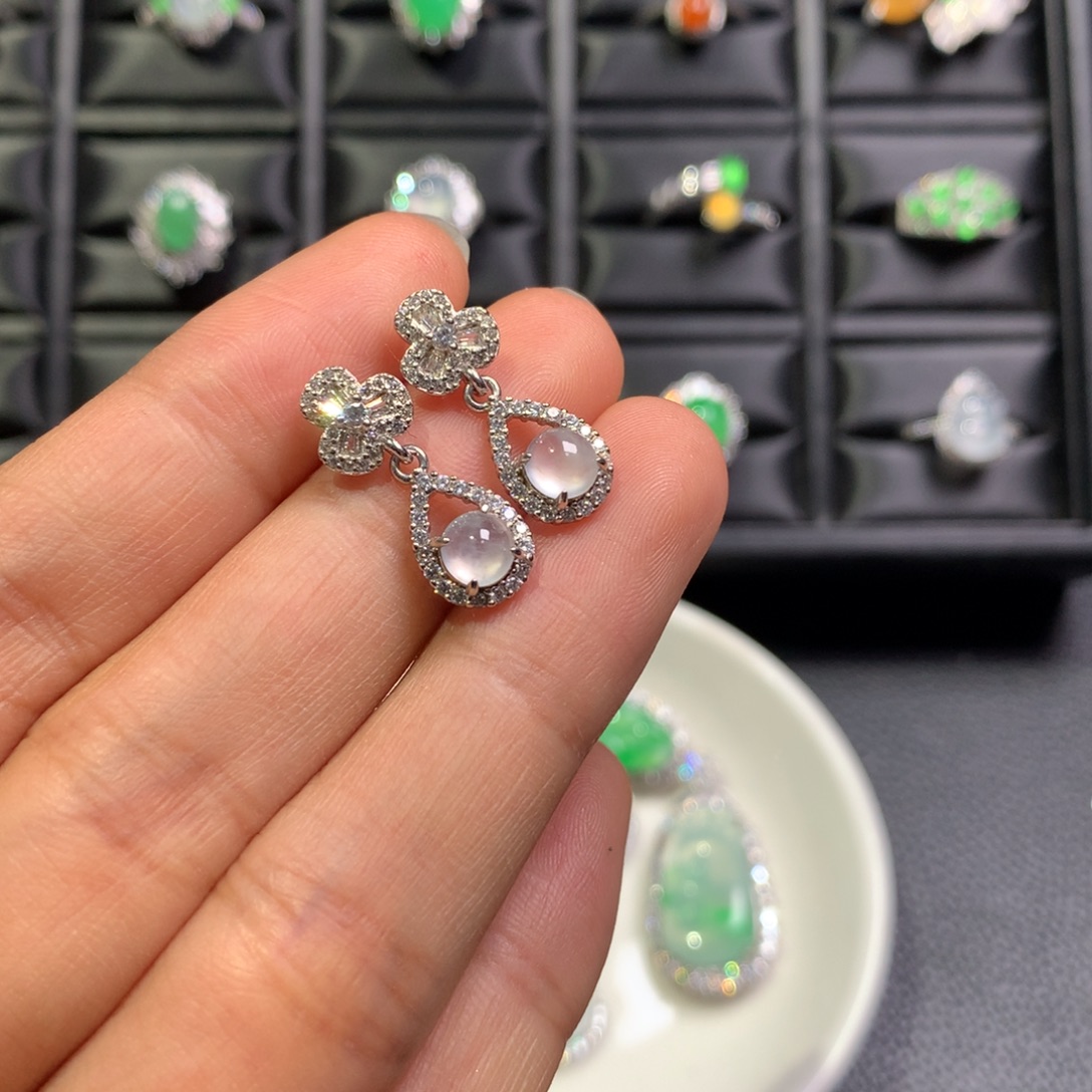 翡翠银S925镶嵌耳饰