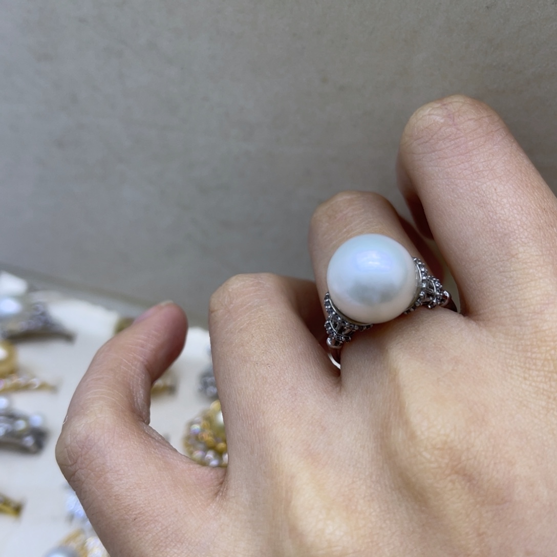 戒指银S925镶嵌淡水珍珠