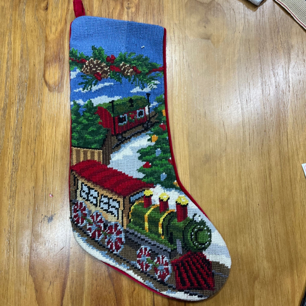 绒绣圣诞袜布料 火车 45*20cm