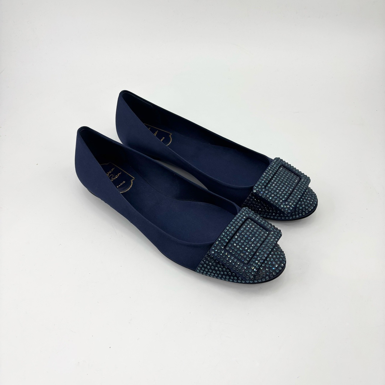 99新 Roger Vivier/罗杰·维威耶 39码/藏蓝方扣芭蕾舞鞋/pp426759