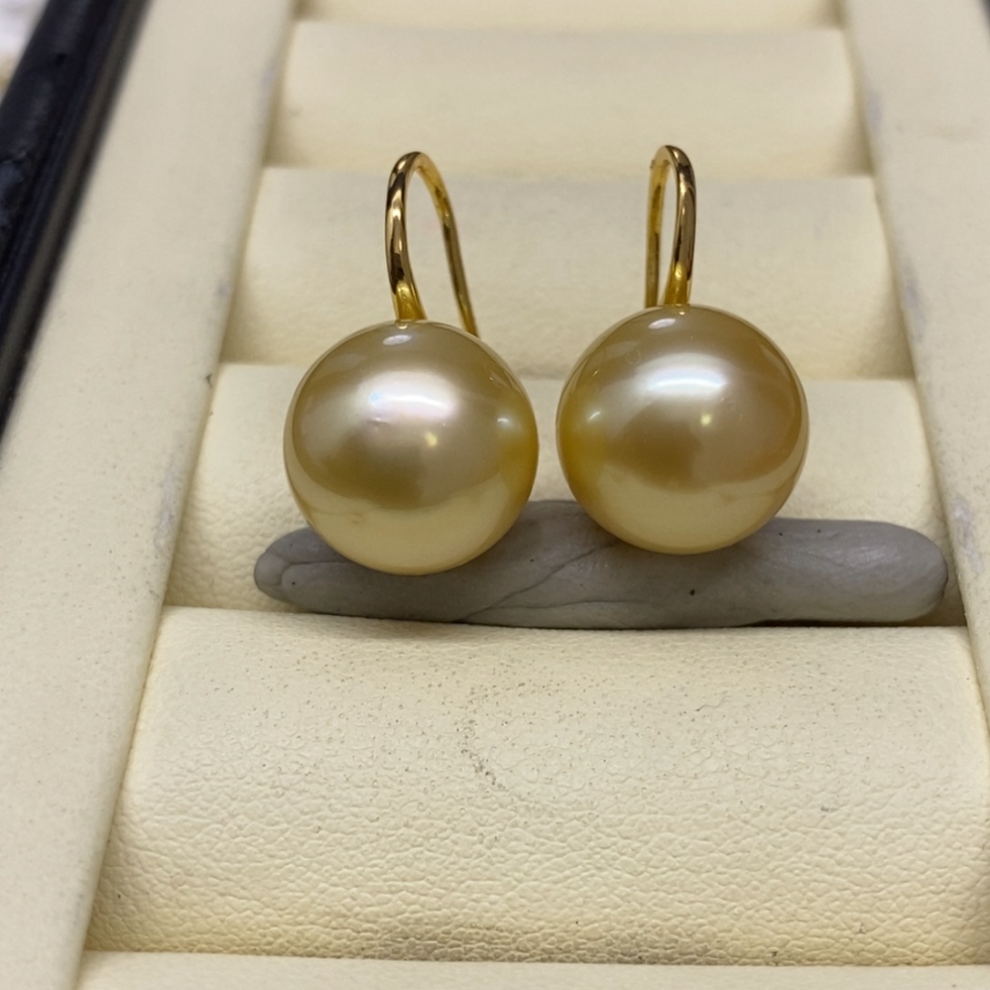 银S925镶嵌耳饰海水珍珠金珠高跟鞋12-13m m