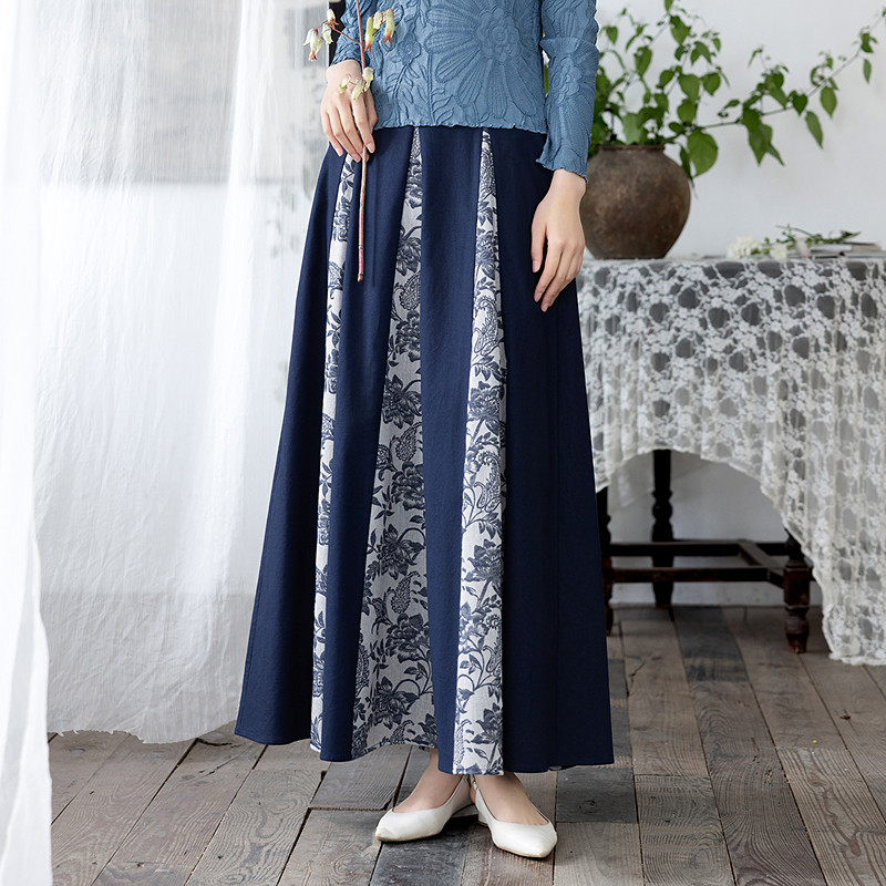 生活在左2025春夏新品棉麻混纺开衩提花半身裙女长款1952233日常.