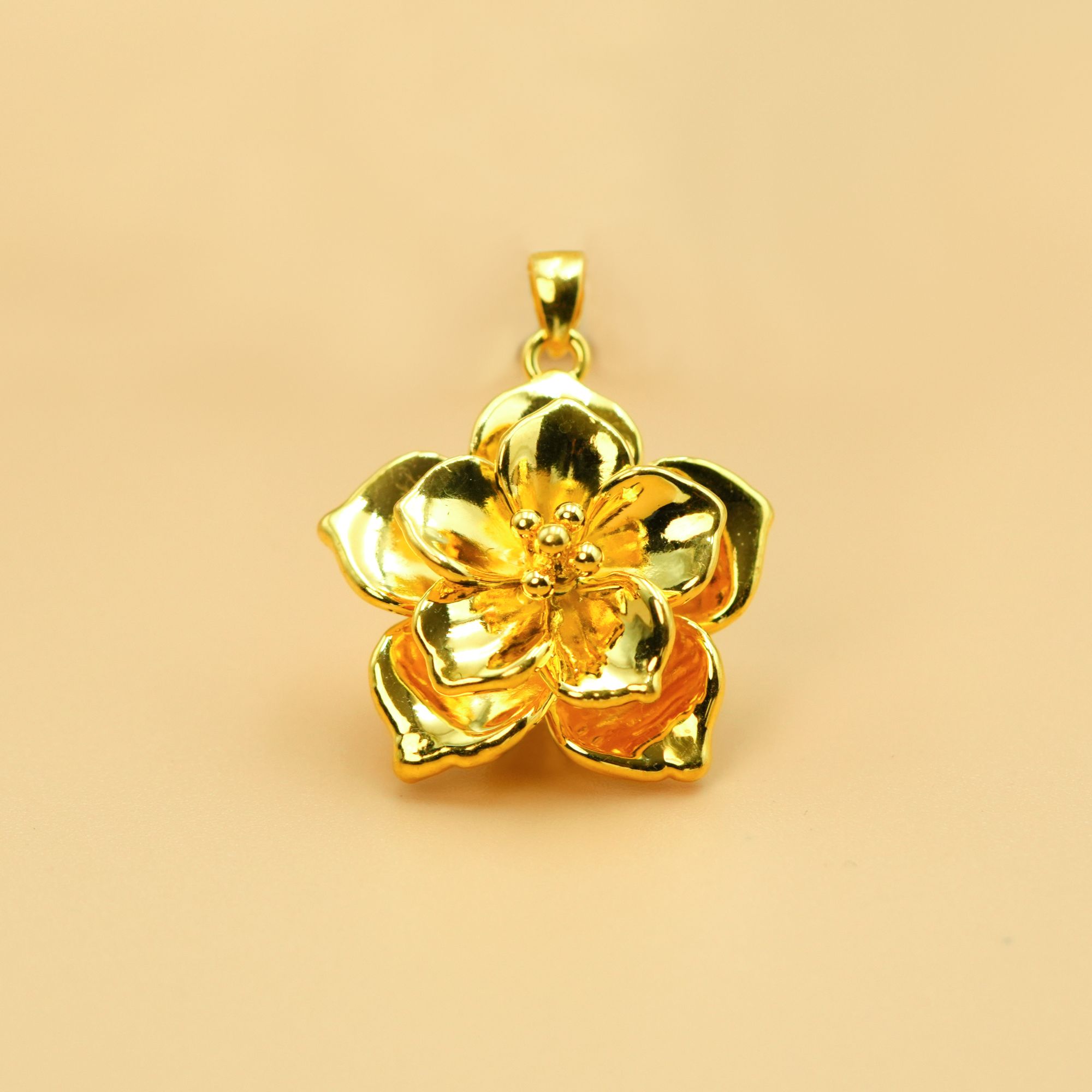 老庙2足金999牡丹国花金吊坠5D黄金时尚百搭生日礼物送女友