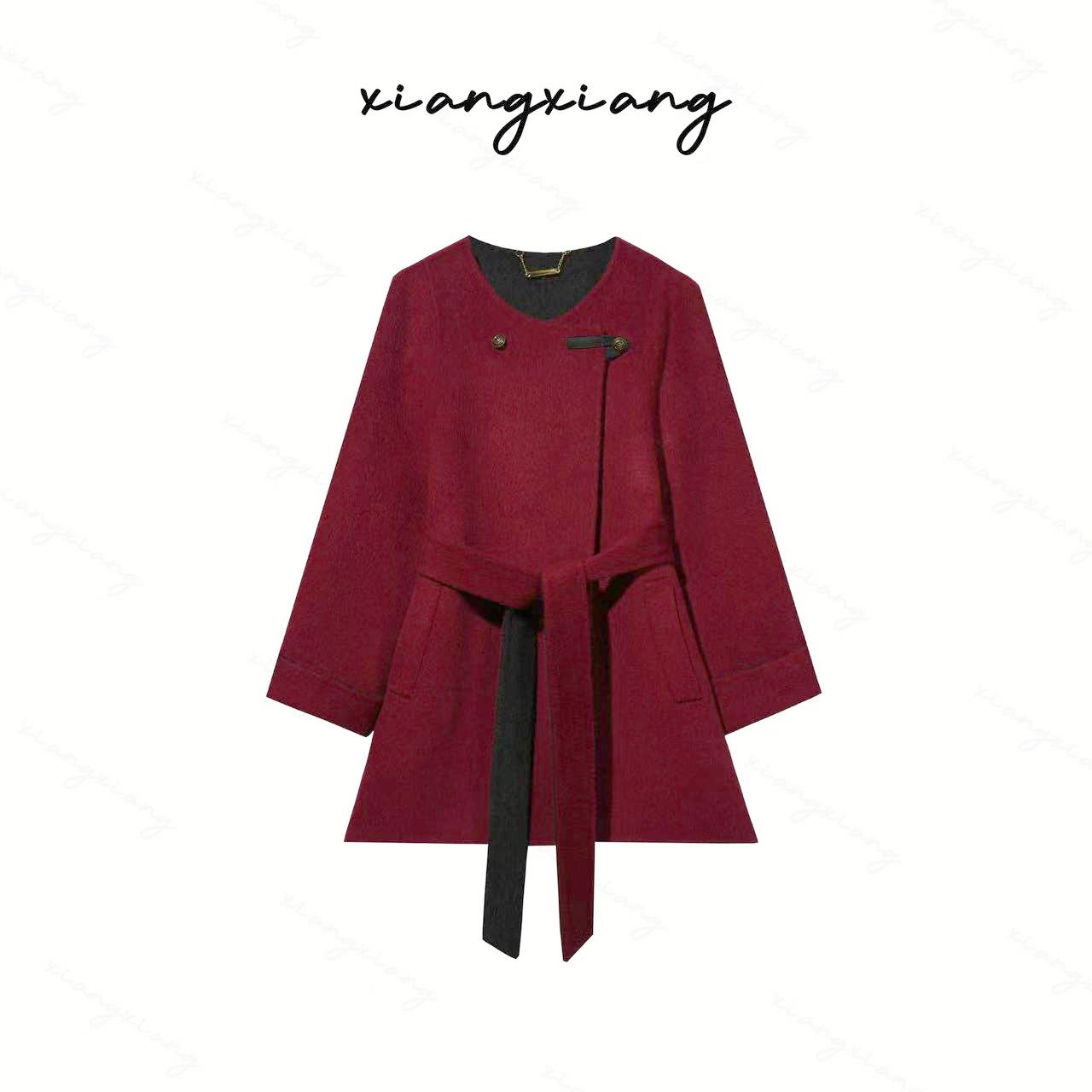 双面穿时尚外套设计感羊毛双面呢大衣2024新款女8019