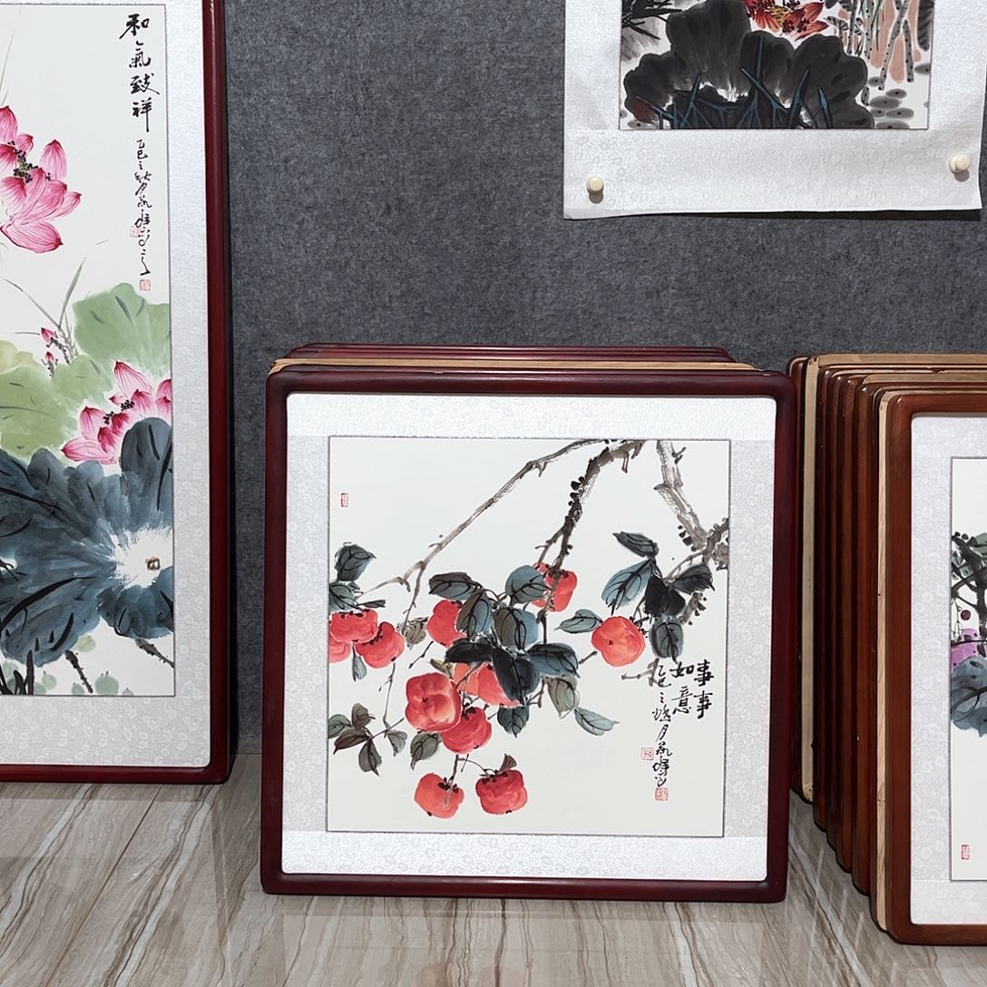 国画书画作品带框63×63