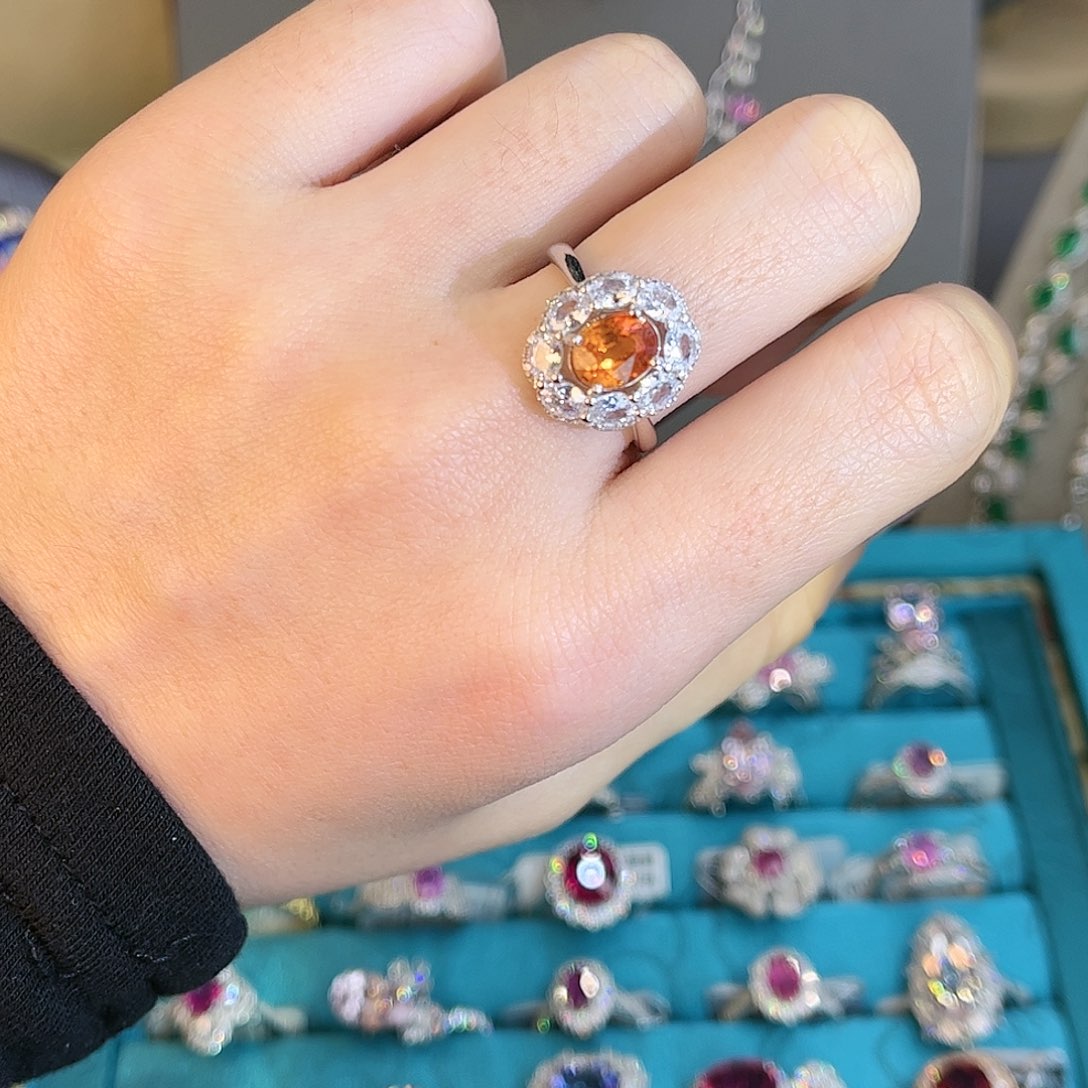 石榴石（芬达石）戒指银S925镶嵌