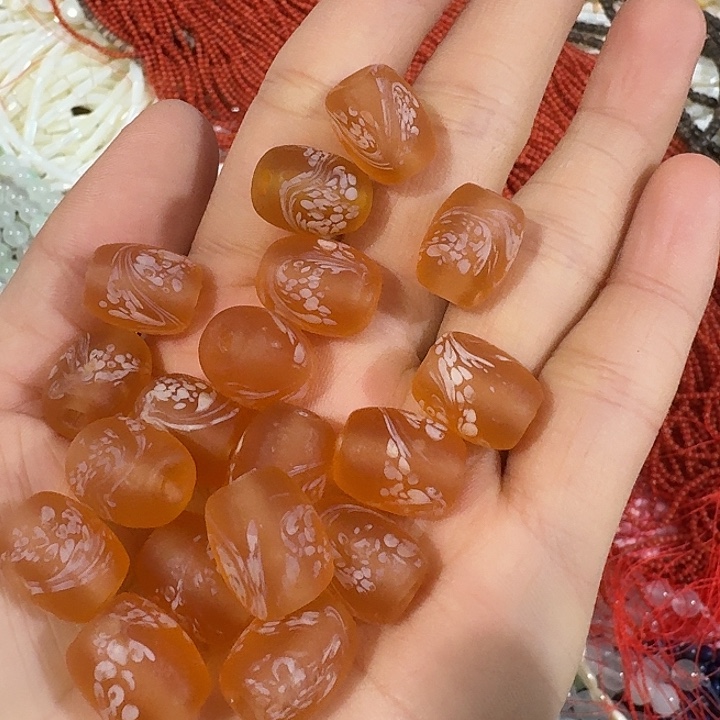 玛瑙/玉髓合金珠宝半成品5个香槟色凤羽桶珠