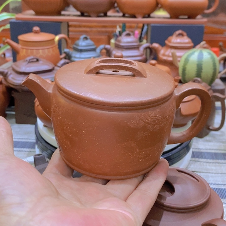 紫砂茶壶汉瓦350cc原矿宝山红降粗砂十目
