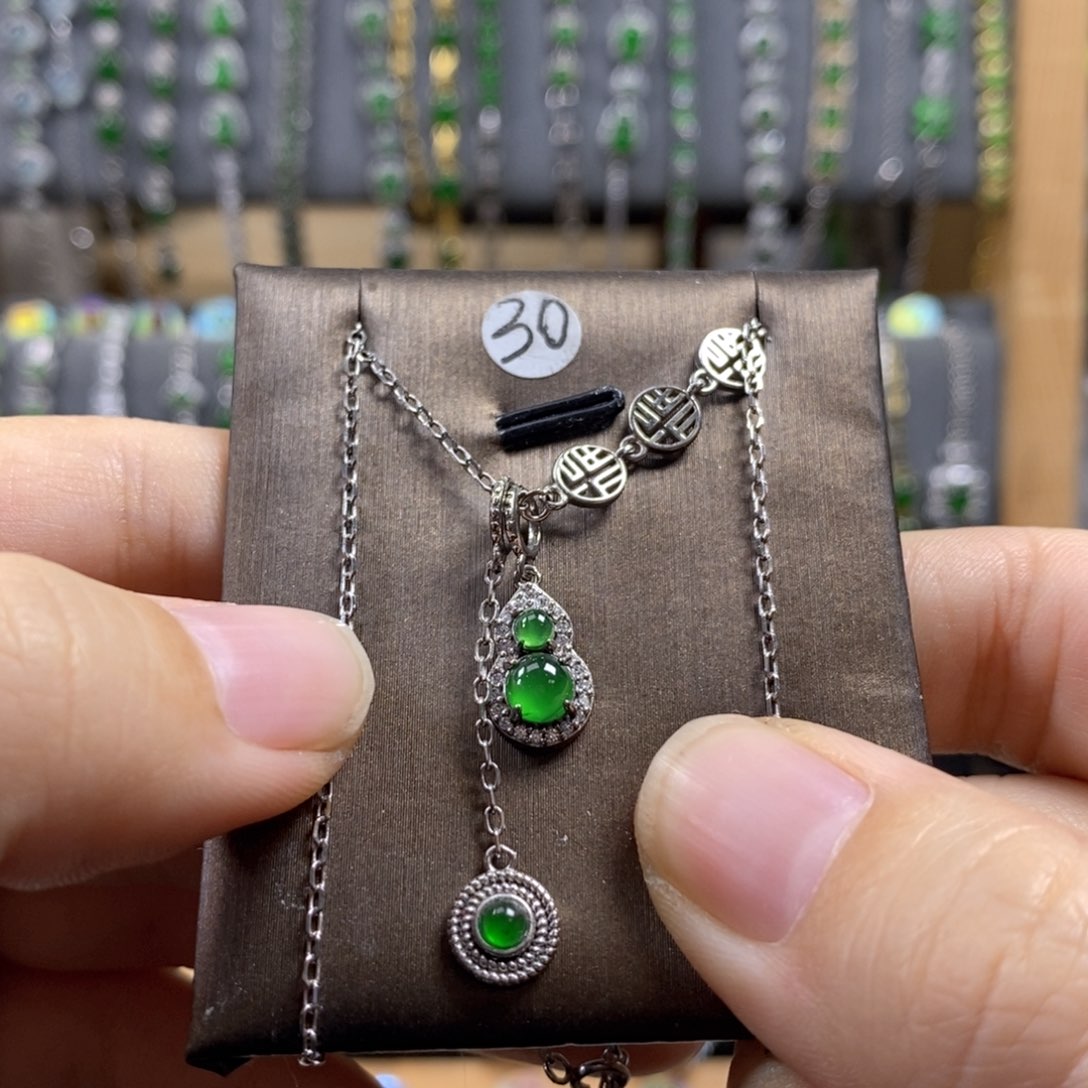 颈饰银S925镶嵌翡翠30号
