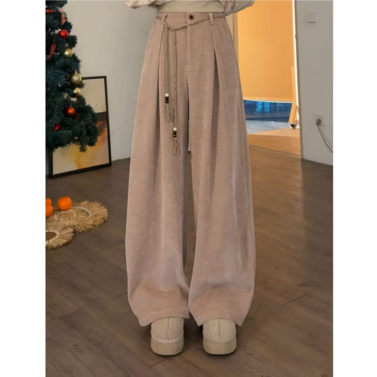 VGVL小卓裤子松紧腰休闲裤直筒裤宽松高腰秋冬长裤60390