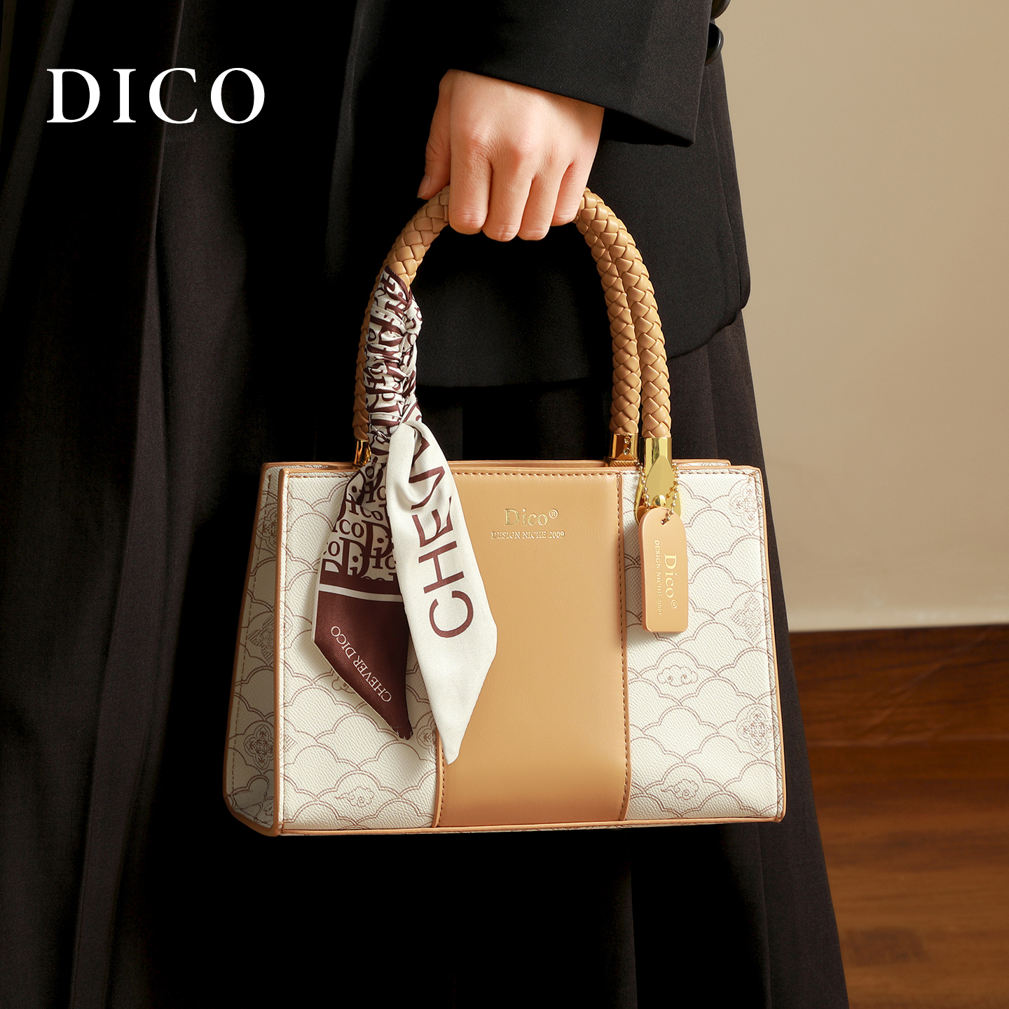 DICO迪蔻轻奢妈妈通勤手提包2025新款通勤女式斜挎包婆婆印花包包