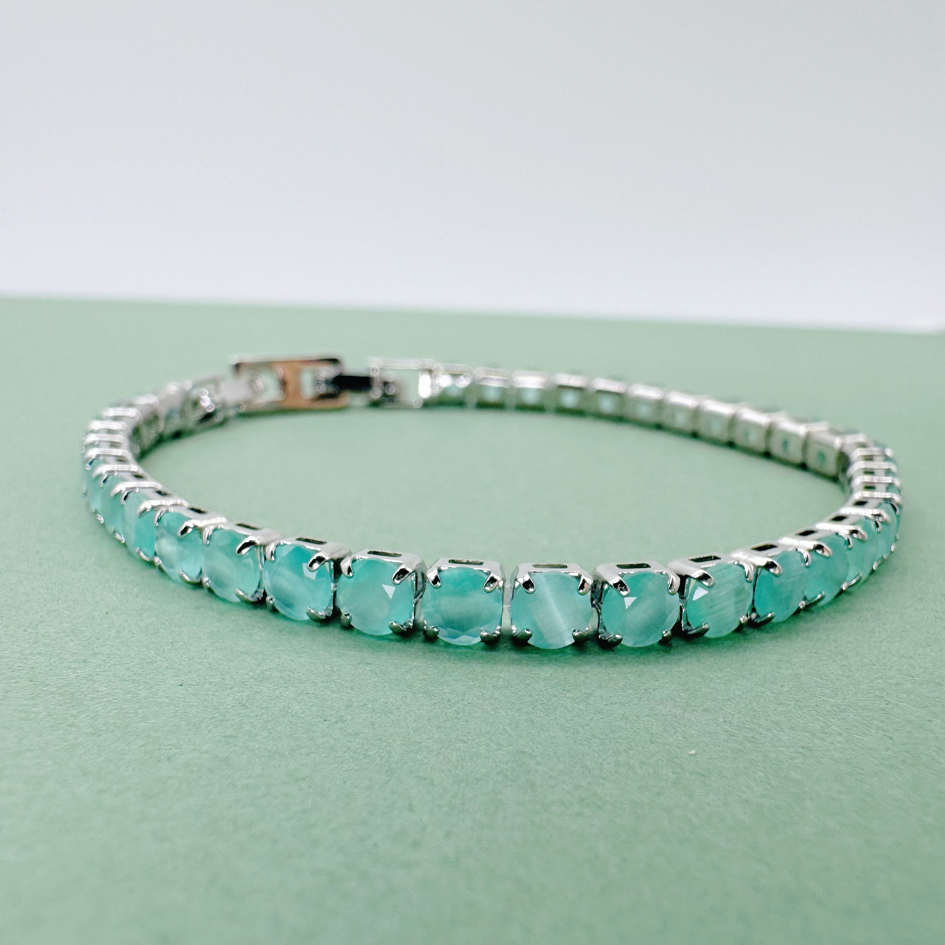 合金手链 冰蓝色猫眼石磨砂手链 简约百搭7-YW25T19