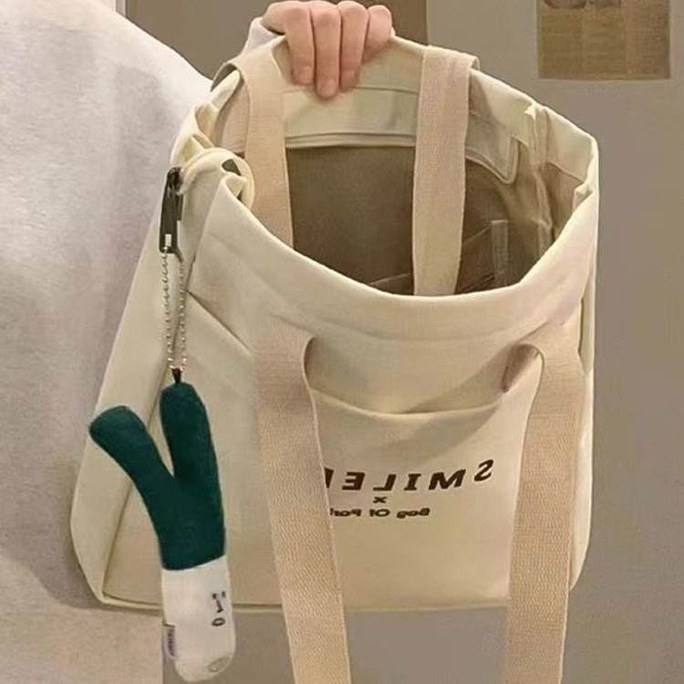 学生大学生上课帆布包女2024新款大容量休闲百搭手提