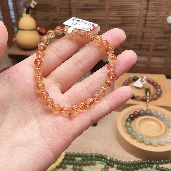 烟晶手链未镶嵌手串黄色百搭