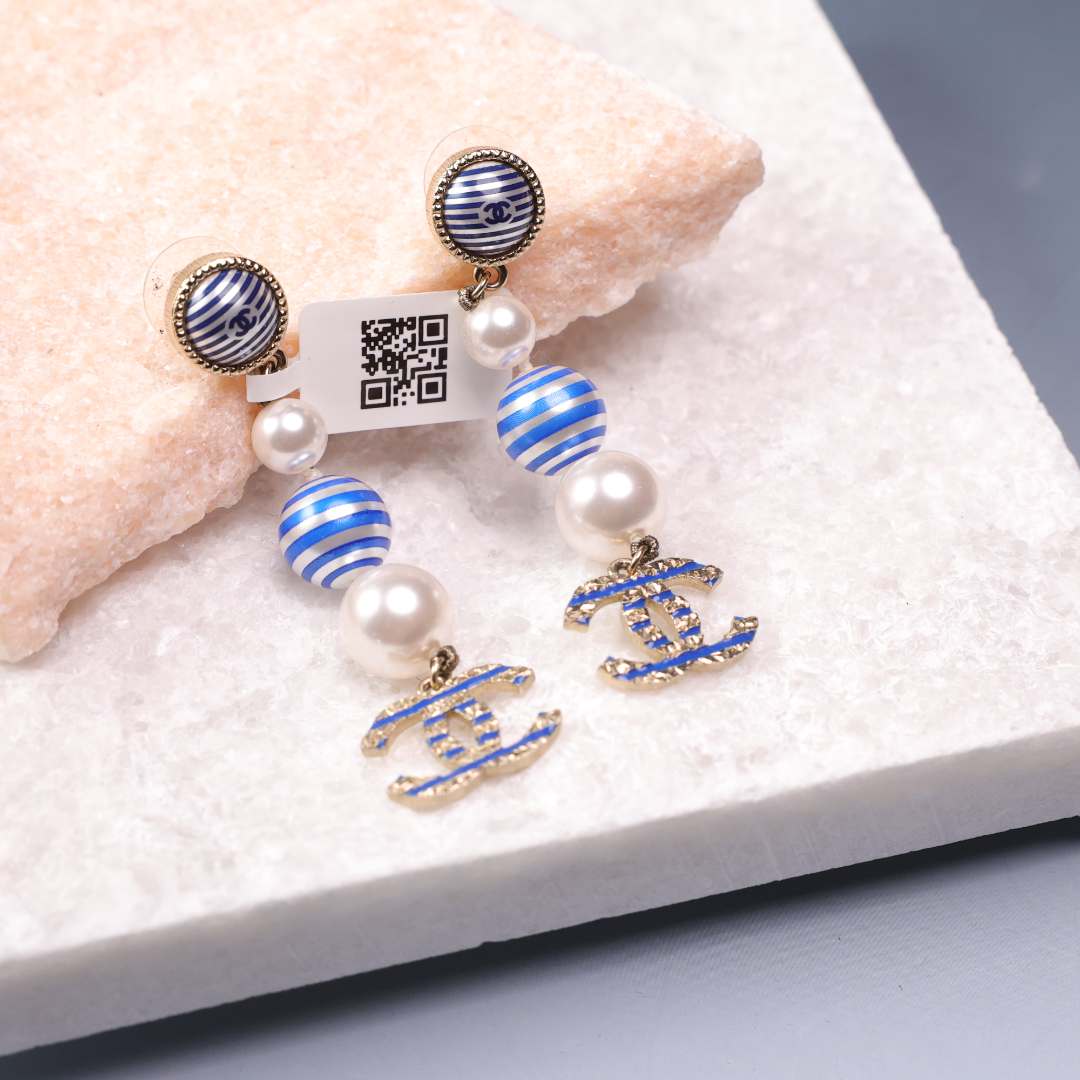 95新 Chanel/香奈儿 柚礼中古/香奈儿海军蓝珍珠耳钉lz512348