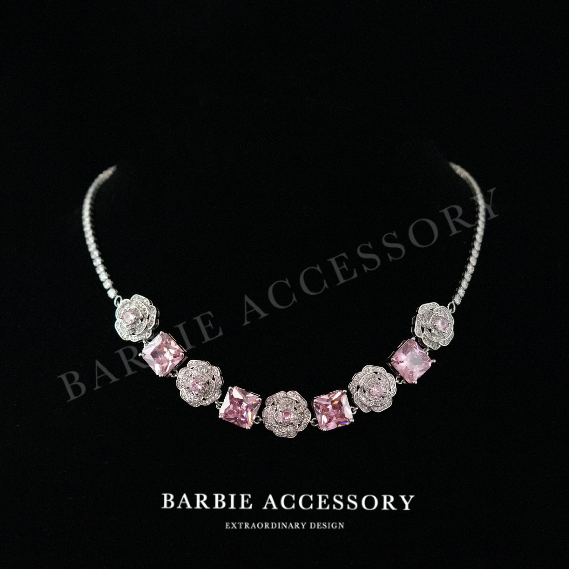 铜合金合成锆石项链 【花语花仙】法式中古时尚设计款高级感颈链