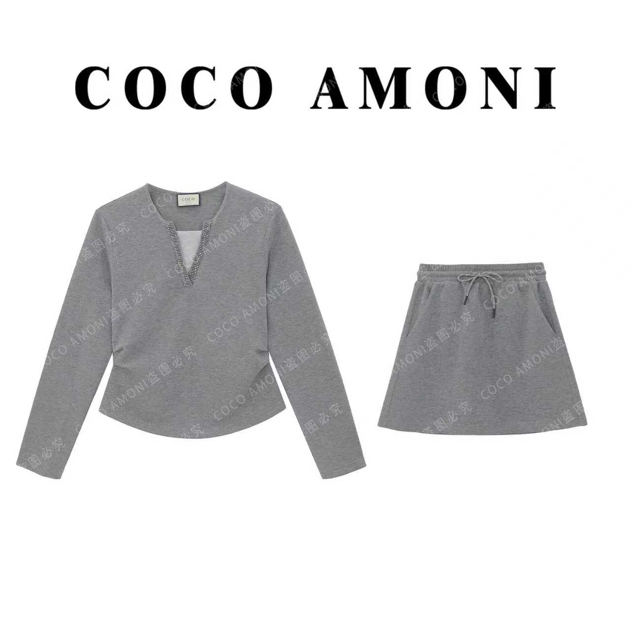 2025时尚休闲百搭气质女拼接褶皱收腰减龄显瘦秋冬套装AC933