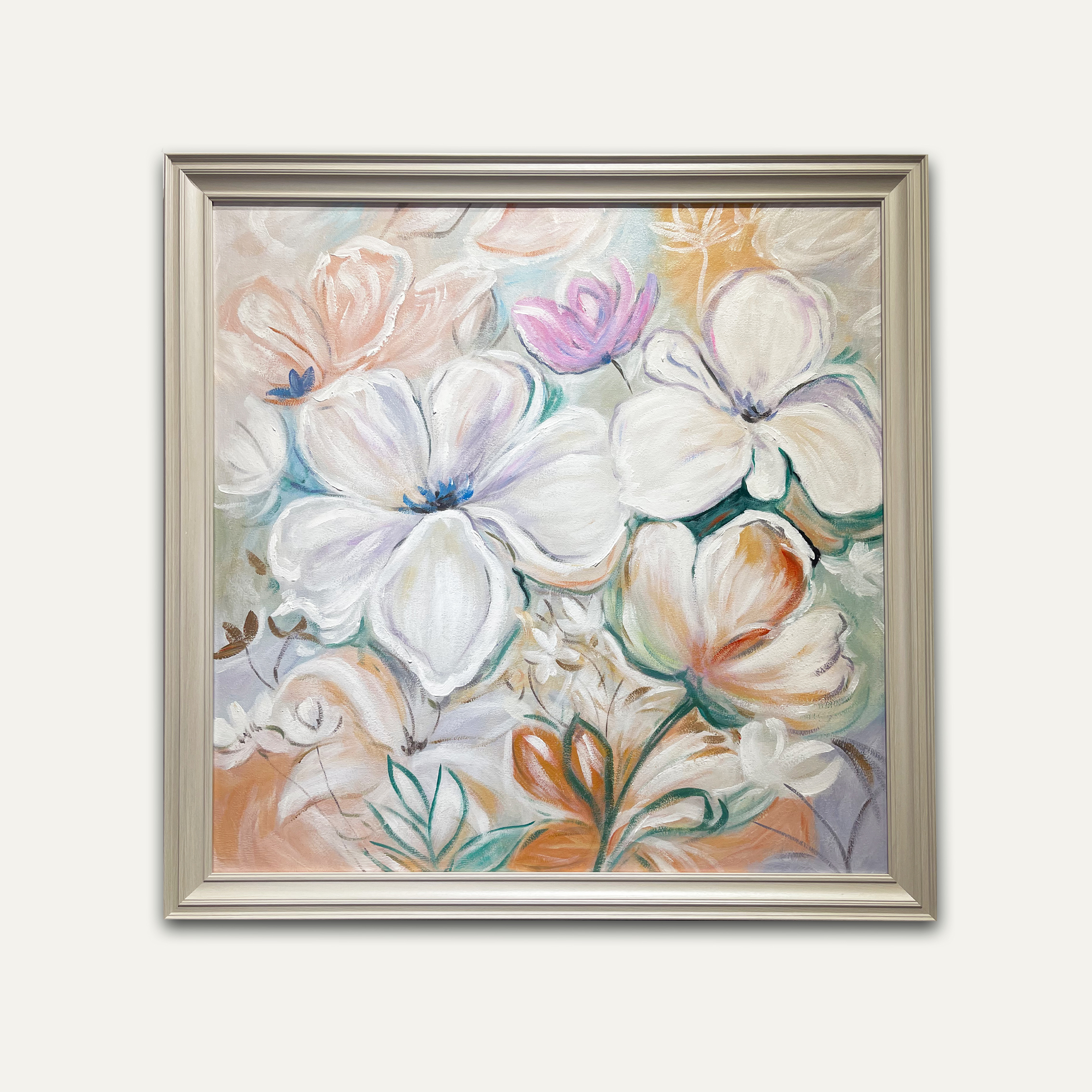 【小茉莉】90*90高级感手工肌理抽象花卉油画客厅沙发背景墙挂画