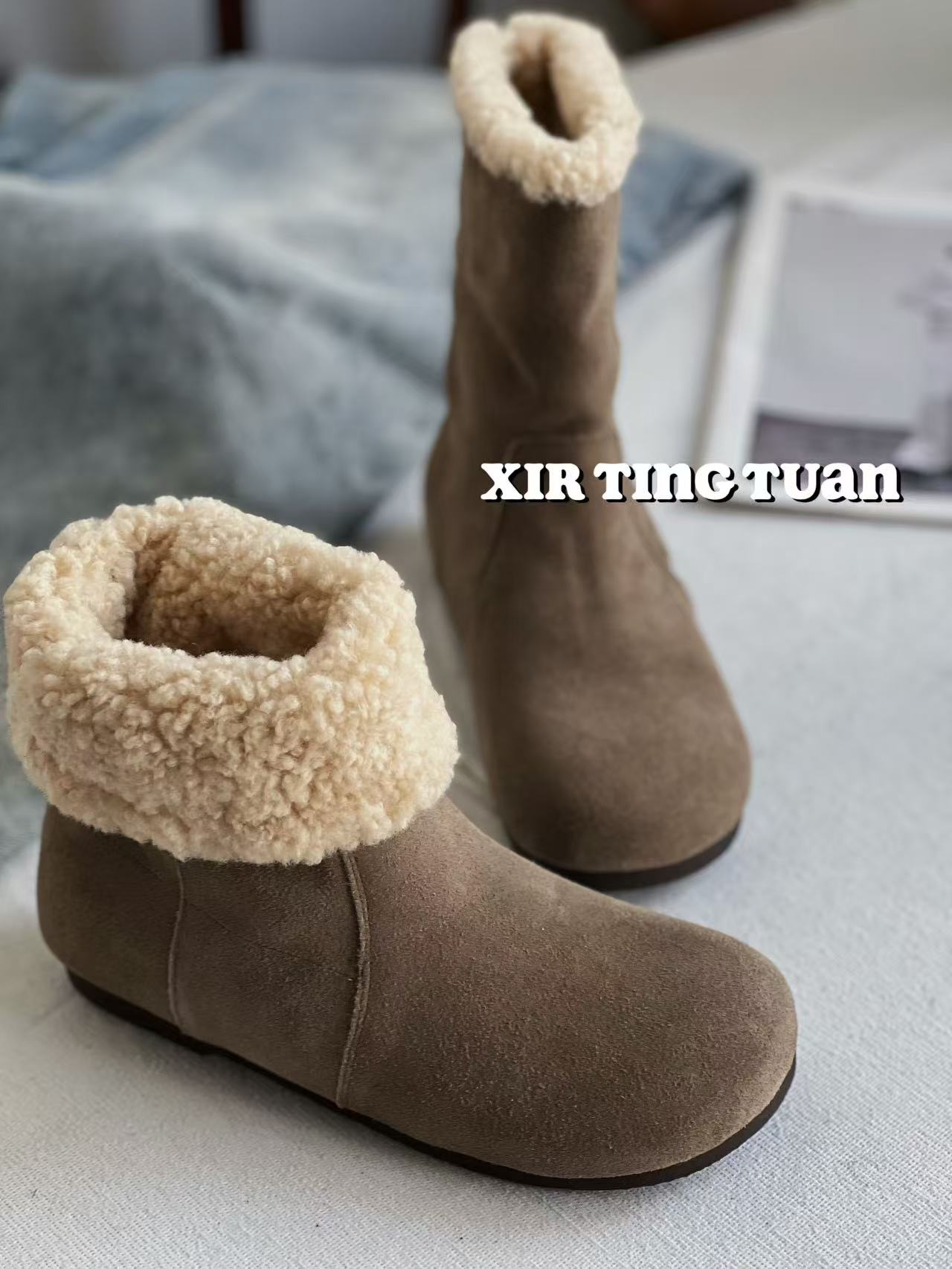 微瑕两穿保暖雪地靴女复古加绒短靴7018