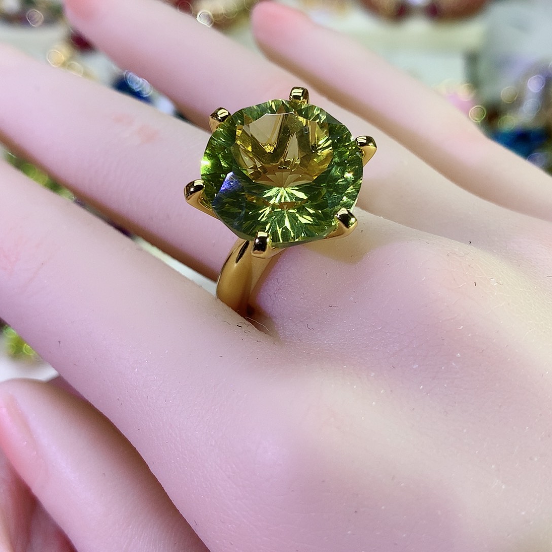 黄晶戒指银S925镀金镶嵌