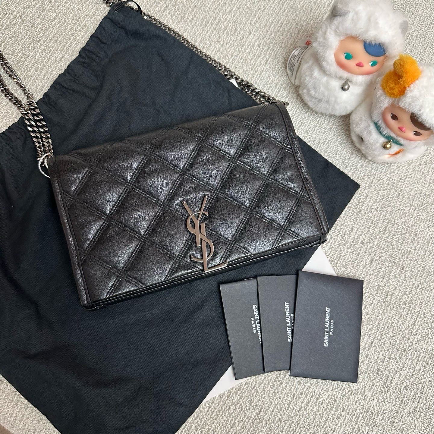 95新 YSL/圣罗兰 Becky黑银小号斜挎包