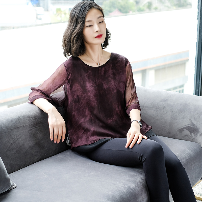 阿吉多100桑蚕丝衬衫女春夏新款高级气质真丝小衫印花阔太太上衣