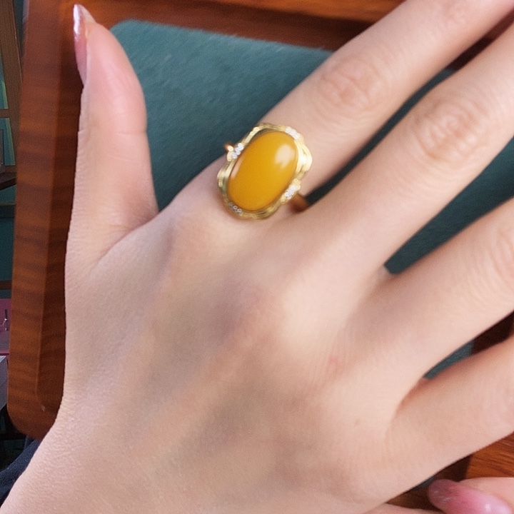 蜜蜡银S925镶嵌戒指戒指