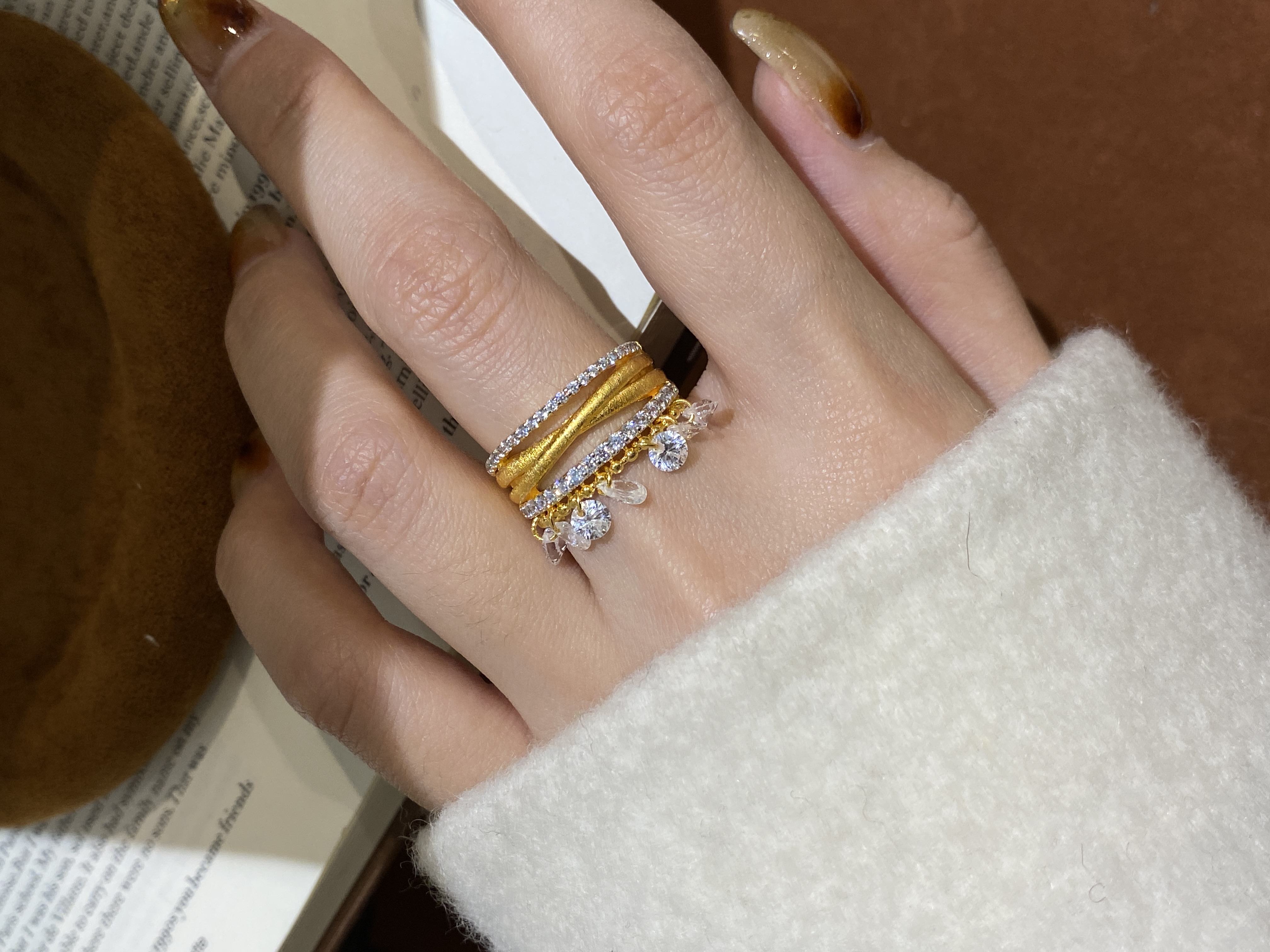 925银合成锆石戒指 认准星璐•【摇曳生姿】流苏珠帘裙摆奢华戒指