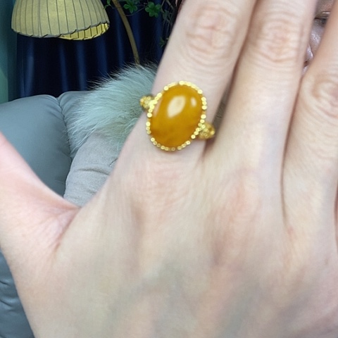 蜜蜡戒指银S925镶嵌戒指