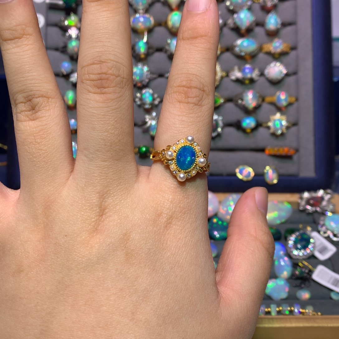 银S925镀金镶嵌欧泊戒指泽*