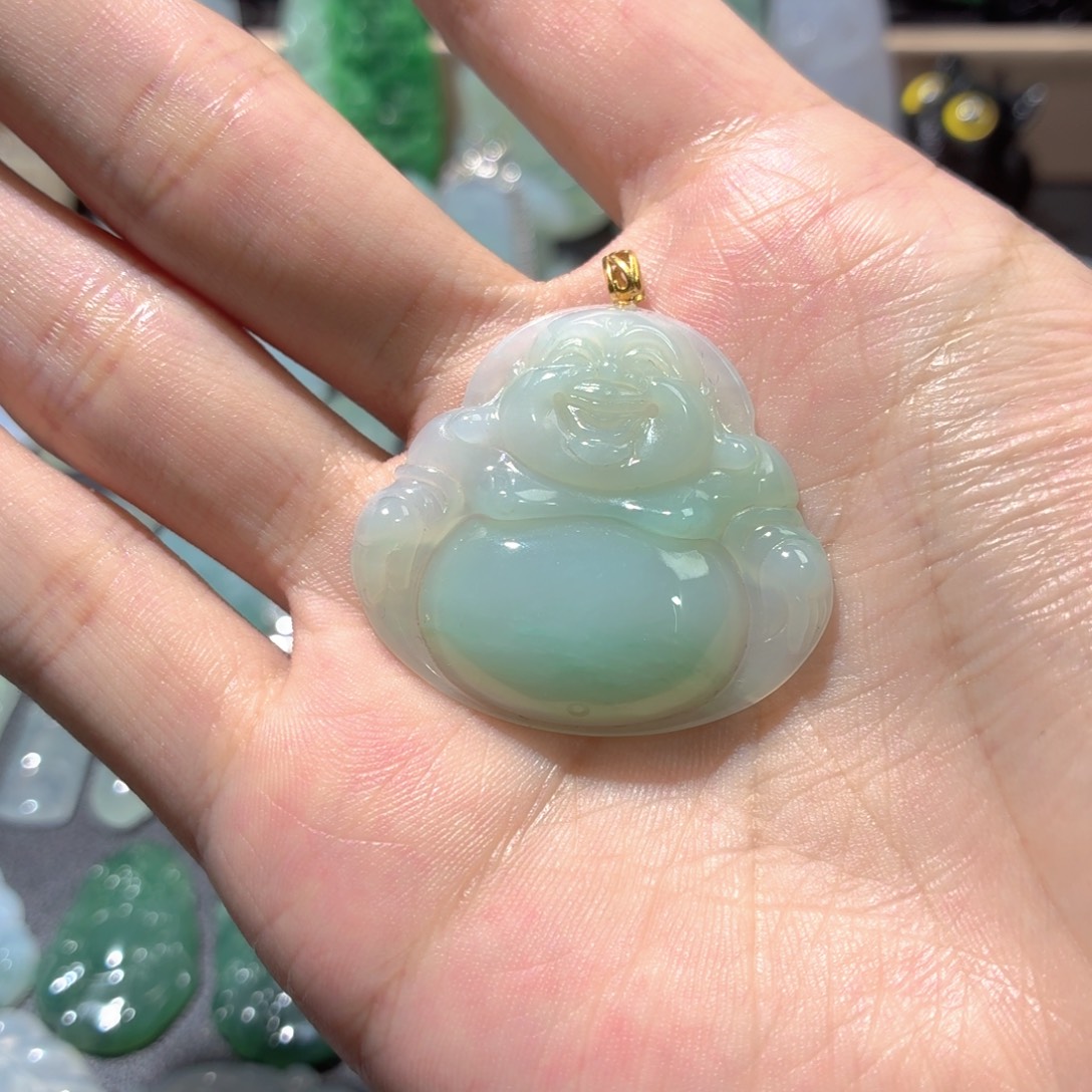 丁***翡翠18K金镶嵌吊坠(不含链)