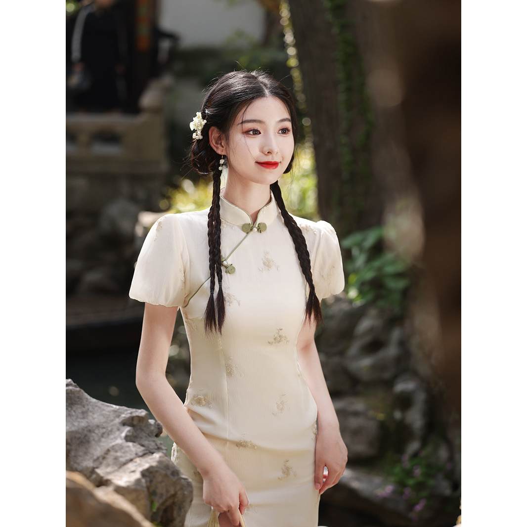 旗袍2025年新款改良年轻款少女夏季小个子法式欧根纱新中式连衣裙