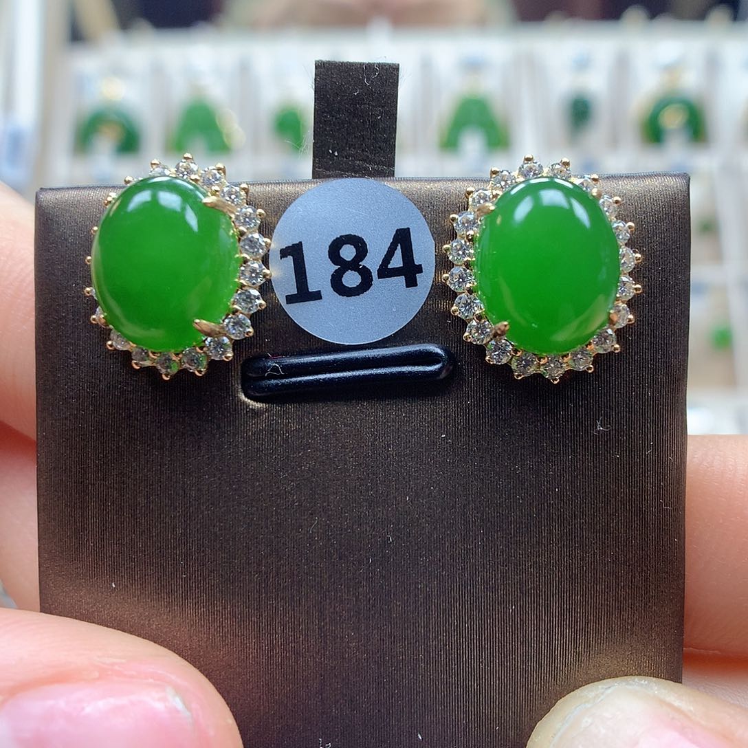 和田玉耳饰18K金镶嵌8×10