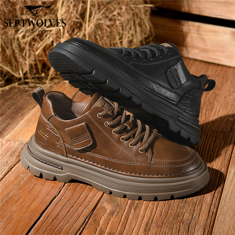 七匹狼男鞋秋冬季潮流百搭户外休闲皮鞋男士英伦风厚底耐磨工装鞋