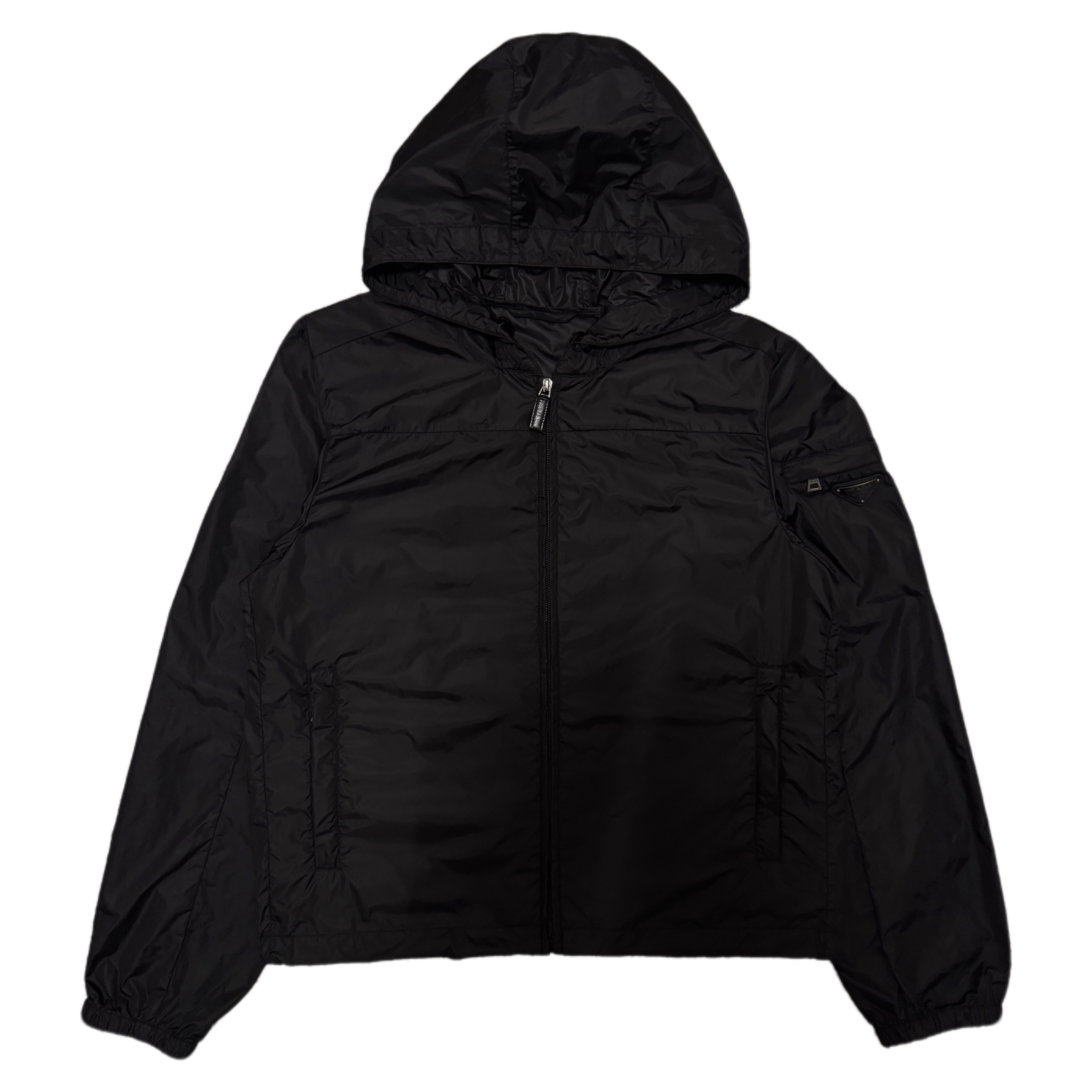 99新 Prada/普拉达 黑色尼龙三角钢标拉链外套S码