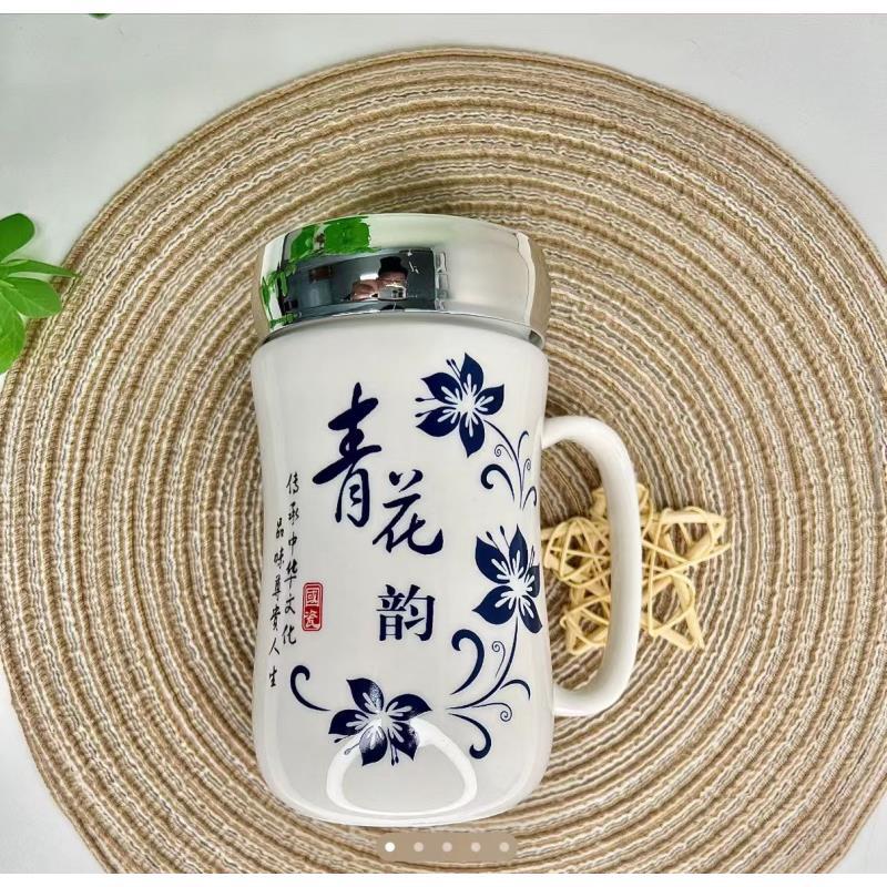 牛奶大容量手绘高温烤花马克杯复古元素家用