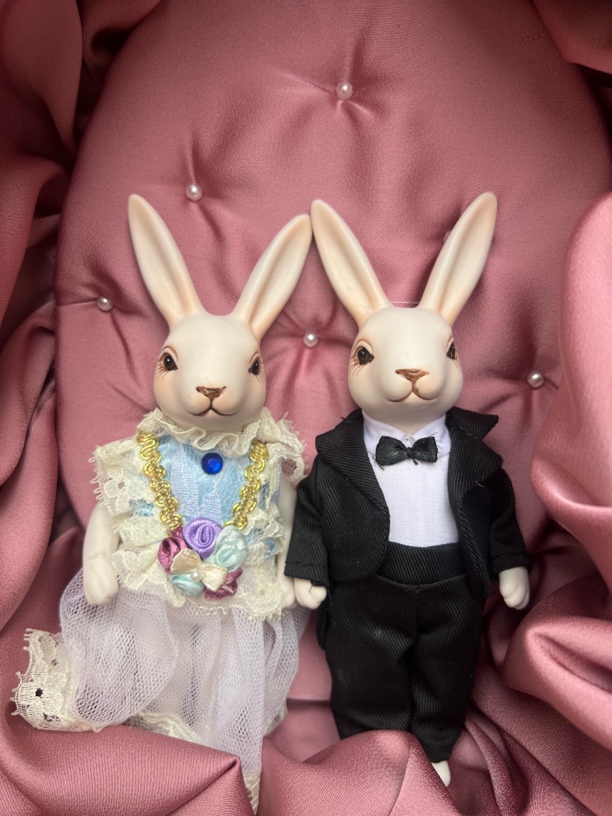 全陶瓷四关节16.8cm兔子夫妇情侣创意结婚可爱