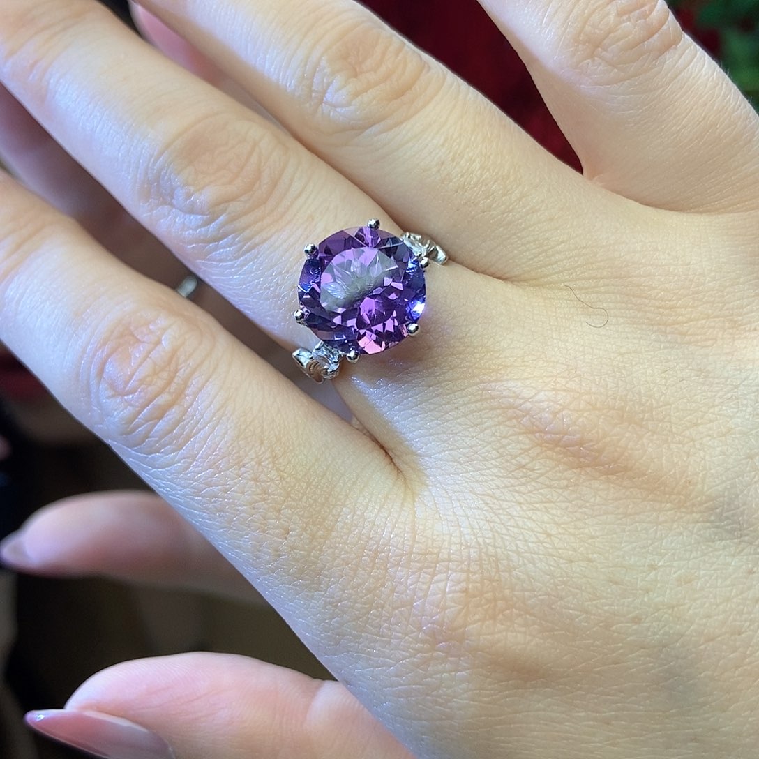 紫晶戒指，银S925镶嵌