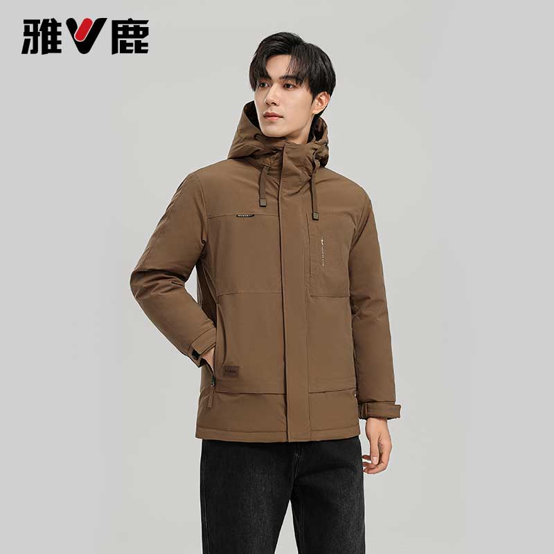 雅鹿男装2025秋冬户外运动休闲连帽男士羽绒服短款冬季外套