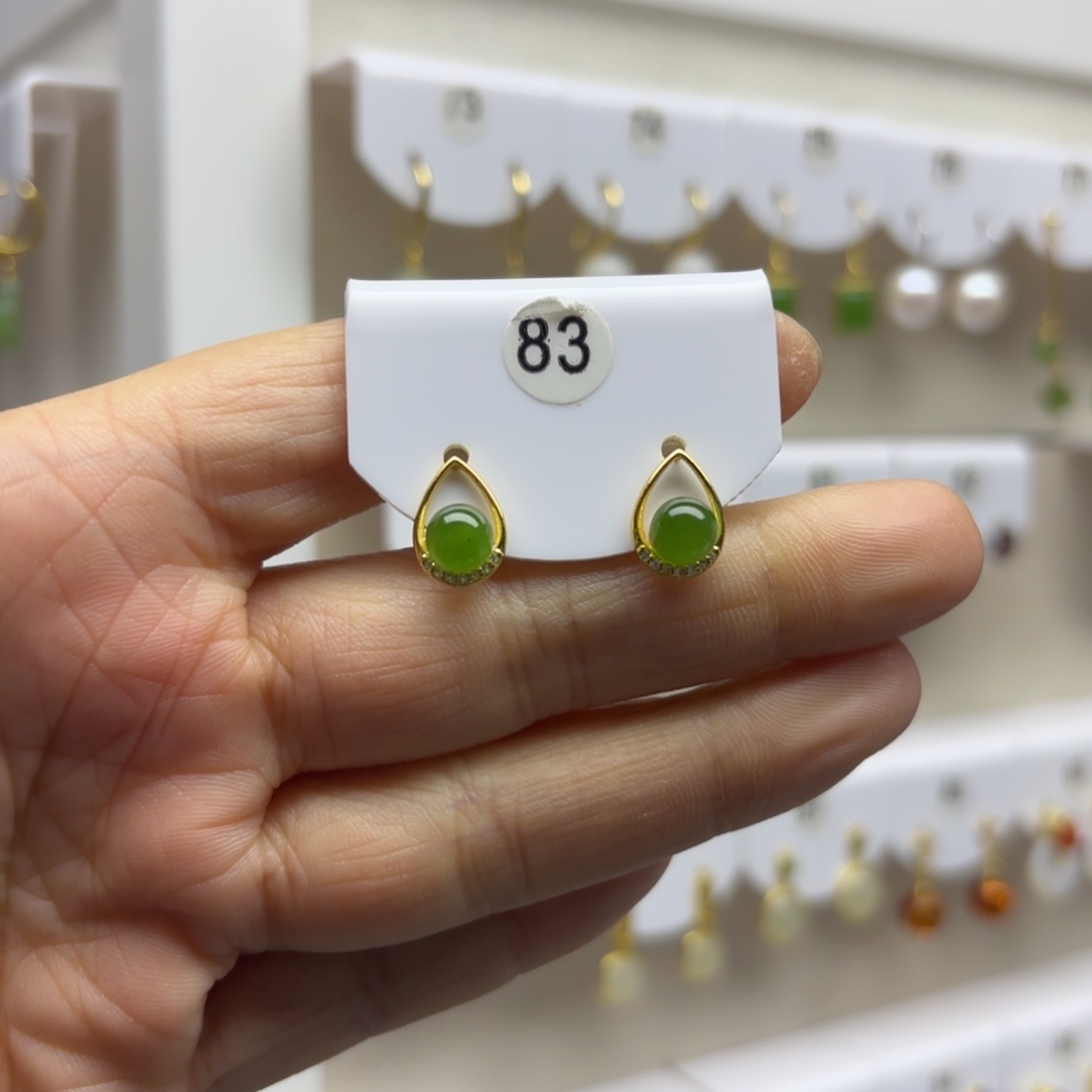 和田玉银S925镶嵌耳饰